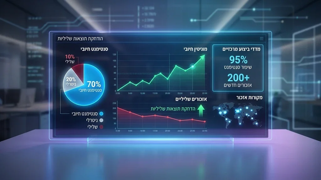 נוצר על ידי מודל בינה מלאכותית Gemini Pro לוח בקרה דיגיטלי מתקדם לניטור מוניטין וניתוח סנטימנט ברשת